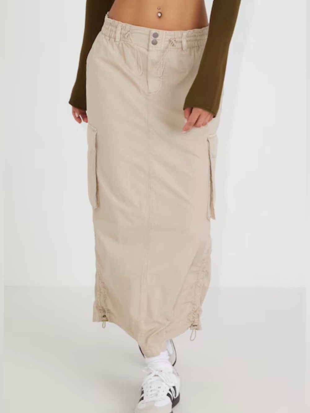 Garage 100% Cotton Light Tan Parachute Cargo Maxi Skirt Y2K Utility - Picture 14 of 14